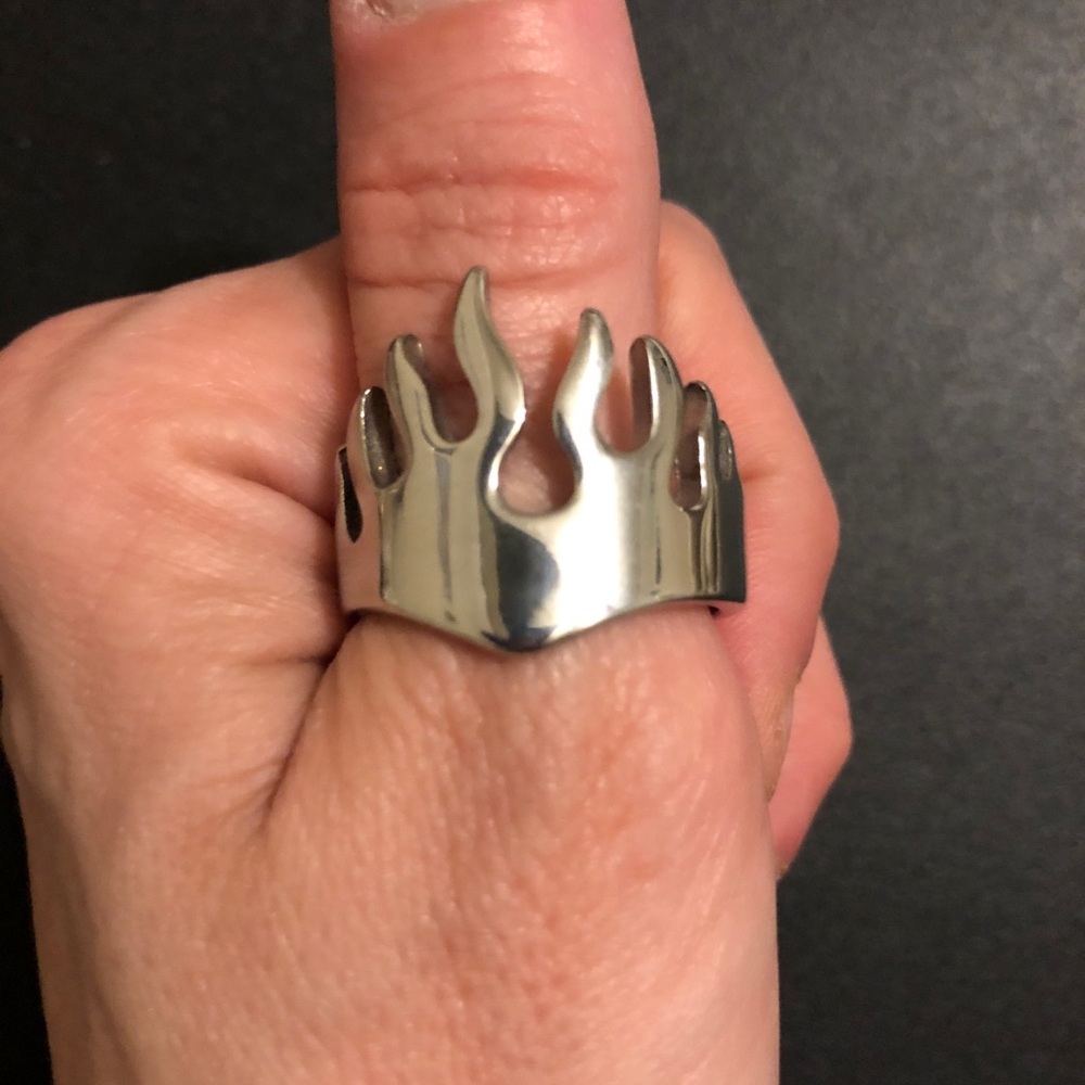 Flame Cutout Silver Tone Ring
